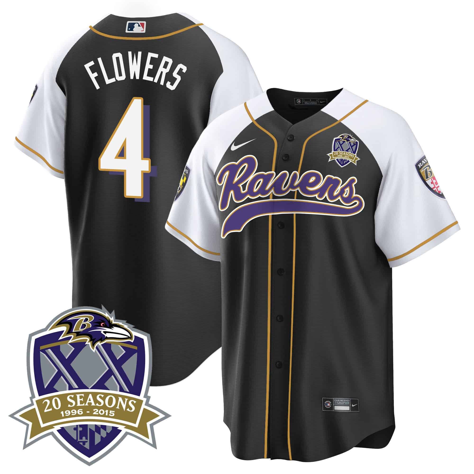 Men Baltimore Ravens #4 Flowers Black 2024 Nike 20th Season Patch Baseball NFL Jersey->indianapolis colts->NFL Jersey